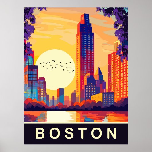 Boston, MA, Silhouet bij zonsondergang, Reizen Poster (Voorkant)