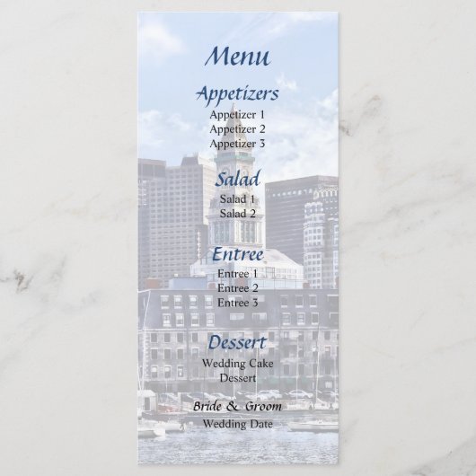 Boston MA Silhouette Met Custom House Tower Menu (Voorkant)