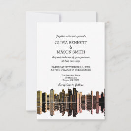 Boston Ma Skyline Cityscape Wedding Invitation Kaart