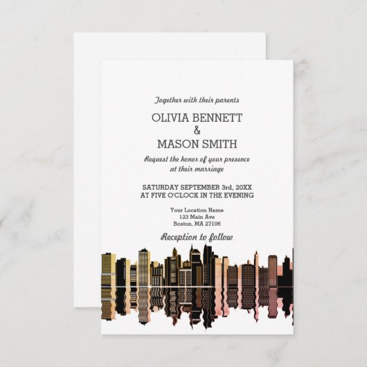 Boston Ma Skyline Cityscape Wedding Invitation Kaart (Voorkant / Achterkant)