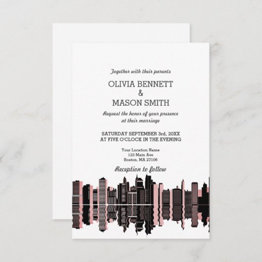 Boston Ma Skyline Cityscape Wedding Invitation Kaart (Voorkant / Achterkant)