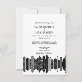 Boston Ma Skyline Cityscape Wedding Invitation Kaart