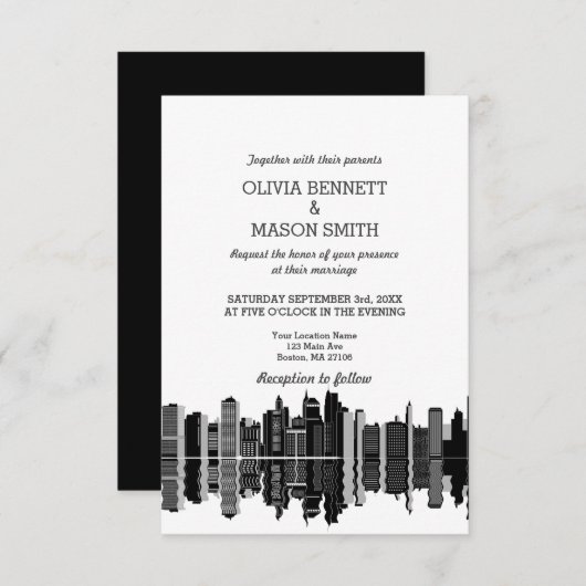 Boston Ma Skyline Cityscape Wedding Invitation Kaart (Voorkant / Achterkant)