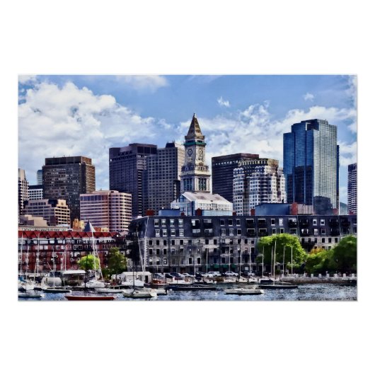 Boston MA - Skyline met Custom House Tower Perfect Poster (Voorkant)