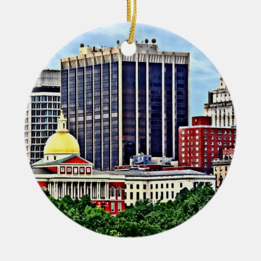 Boston MA - Skyline met Massachusetts State House Keramisch Ornament (Voorkant)