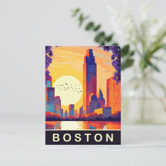 Boston, MA, Skyline op Zonsondergang, Reizen Briefkaart (Staand voorkant)