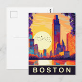 Boston, MA, Skyline op Zonsondergang, Reizen Briefkaart (Voorkant / Achterkant)