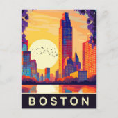 Boston, MA, Skyline op Zonsondergang, Reizen Briefkaart (Voorkant)