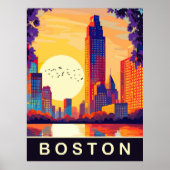 Boston, MA, Skyline op Zonsondergang, Reizen Poster (Voorkant)