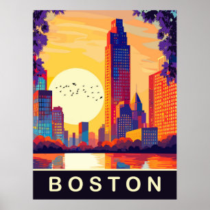 Boston, MA, Skyline op Zonsondergang, Reizen Poster