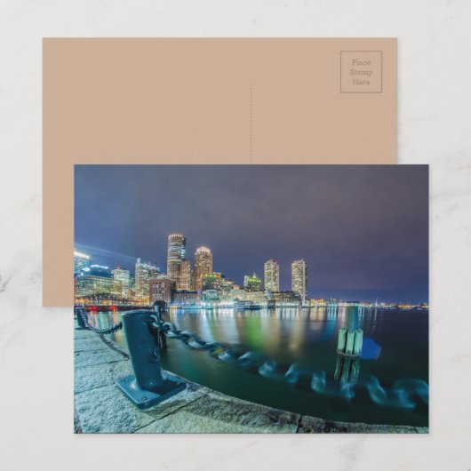 boston ma skyline ' s nachts briefkaart (Voorkant / Achterkant)