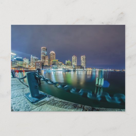 boston ma skyline ' s nachts briefkaart (Voorkant)