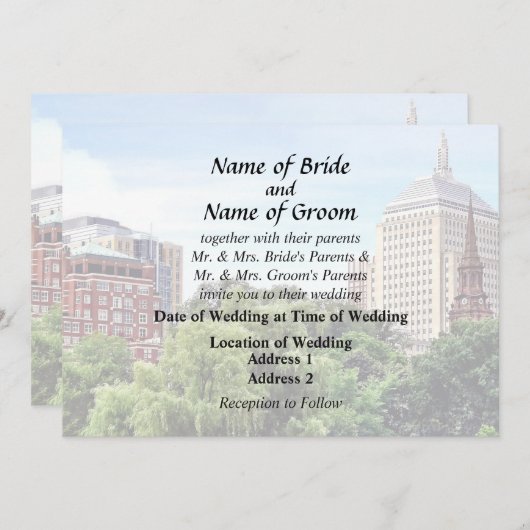 Boston MA - Uitzicht vanaf Boston Public Garden Kaart (Voorkant / Achterkant)