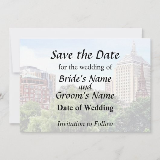 Boston MA - Uitzicht vanaf Boston Public Garden Save The Date (Voorkant)