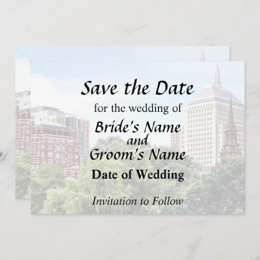 Boston MA - Uitzicht vanaf Boston Public Garden Save The Date (Voorkant / Achterkant)