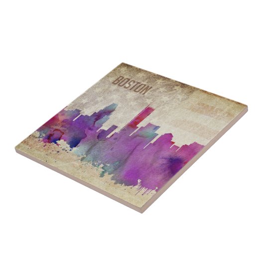 Boston, MA | Waterverf City Skyline Tegeltje (Zijkant)