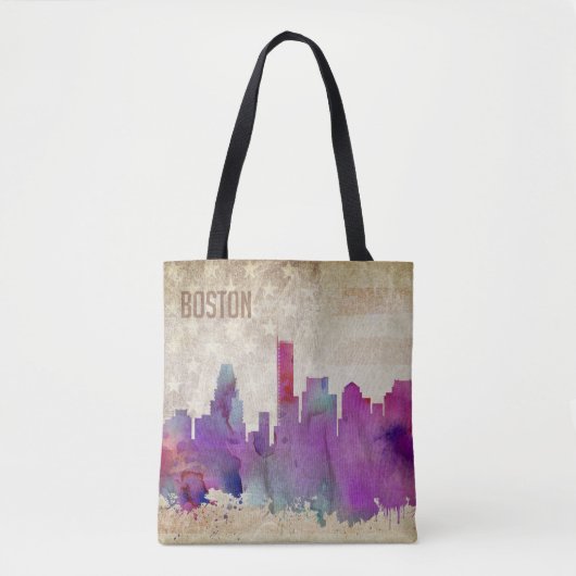 Boston, MA | Waterverf City Skyline Tote Bag (Voorkant)