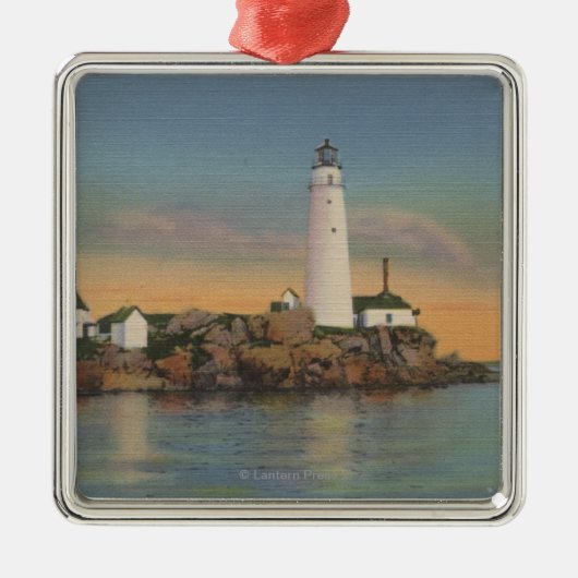 Boston, MABoston Lighthouse bij Boston Harbor 2 Metalen Ornament (Voorkant)