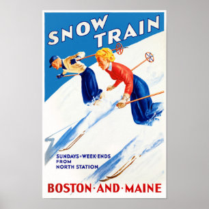 Boston Maine Vintage Travel Poster teruggezet