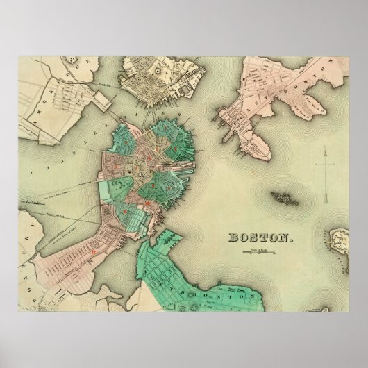 Boston Map - 1838 Poster (Voorkant)