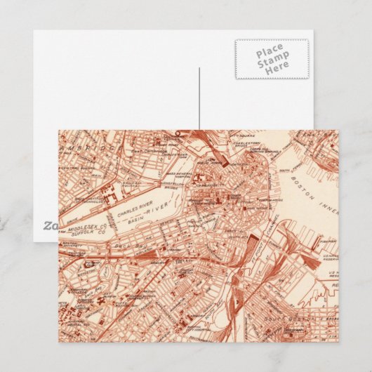  Boston Map Briefkaart (Voorkant / Achterkant)