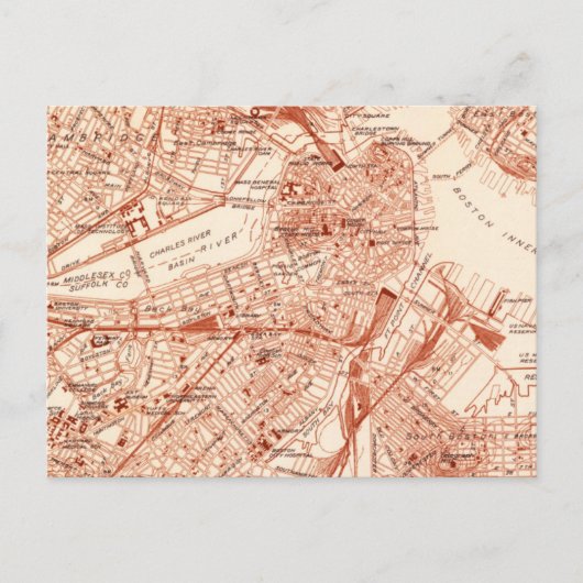  Boston Map Briefkaart (Voorkant)