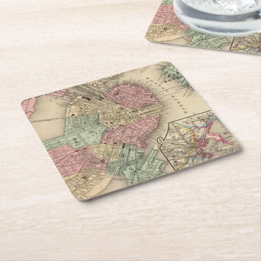 Boston Map door Mitchell Kartonnen Onderzetters (Schuin)