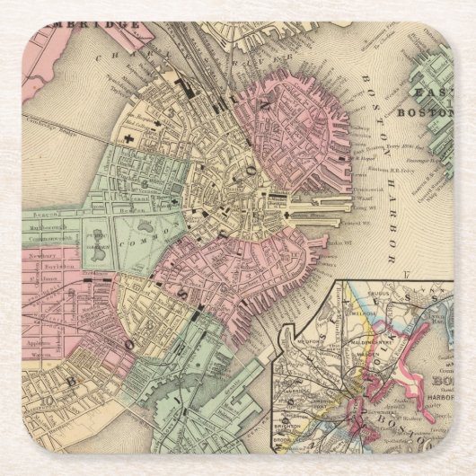 Boston Map door Mitchell Kartonnen Onderzetters (Voorkant)