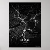 Boston Map Noir Print Massachusetts Stad Muurkunst (Voorkant)