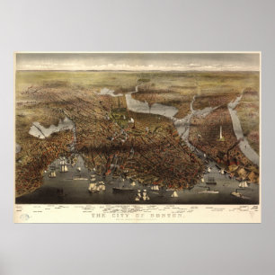 Boston Massachusetts 1873 Antiek Panorama Poster