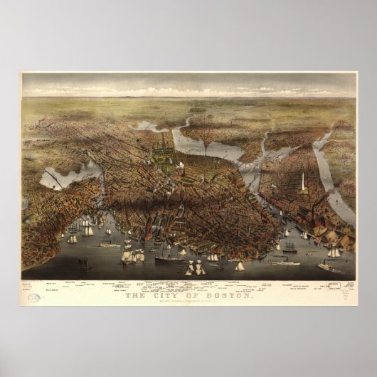 Boston Massachusetts 1873 Antiek Panorama Poster (Voorkant)