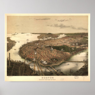 Boston Massachusetts 1877 Antiek Panorama Poster