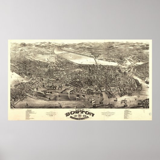 Boston Massachusetts 1880 Antiek Panorama Poster (Voorkant)