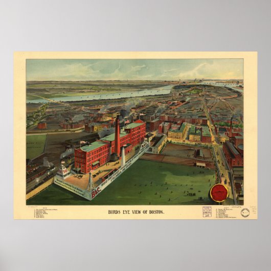 Boston Massachusetts 1902 Antiek Panoramic Map Poster (Voorkant)