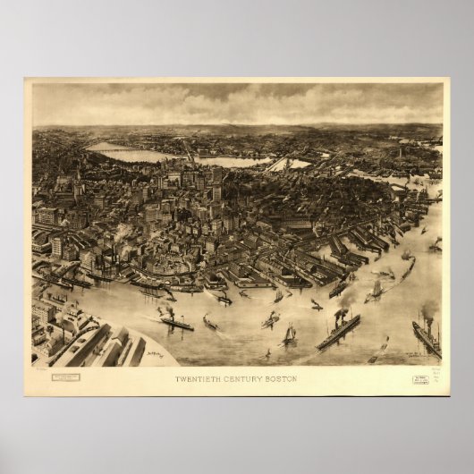 Boston Massachusetts 1905 Antiek Panoramic Map Poster (Voorkant)