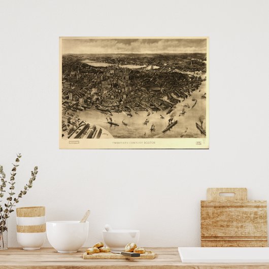 Boston Massachusetts 1905 Antiek Panoramic Map Poster (Keuken)