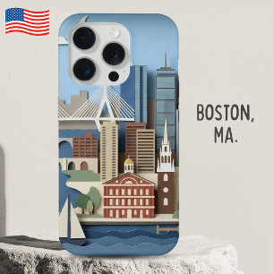 Boston Massachusetts Amerika Gelagde Papierkunst iPhone 15 Pro Case