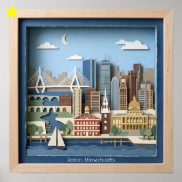 Boston Massachusetts Amerika Gelagde Papierkunst Poster