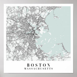 Boston Massachusetts Blue Water Street Map Poster