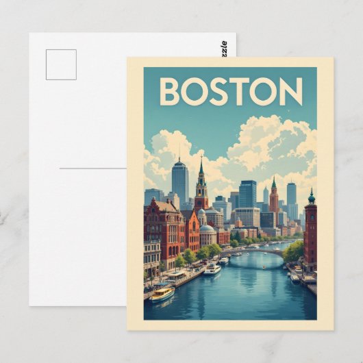 Boston Massachusetts Briefkaart (Voorkant / Achterkant)