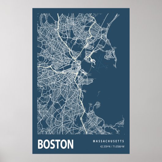 Boston Massachusetts City Map Line Art Blue Print (Voorkant)