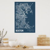 Boston Massachusetts City Map Line Art Blue Print (Keuken)