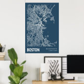 Boston Massachusetts City Map Line Art Blue Print (Thuiskantoor)