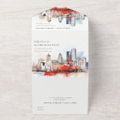 Boston Massachusetts City Scape Waterverf bruiloft All In One Uitnodiging (Buitenkant)