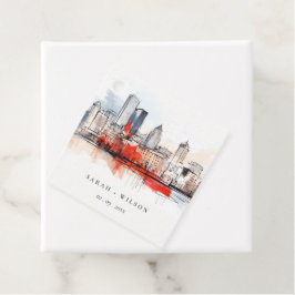 Boston Massachusetts City Scape Waterverf bruiloft Bedankjes Labels