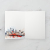 Boston Massachusetts City Scape Waterverf bruiloft Bedankkaart (Binnen)