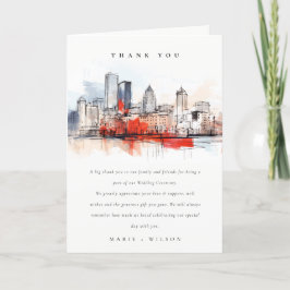 Boston Massachusetts City Scape Waterverf bruiloft Bedankkaart