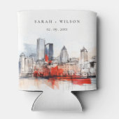 Boston Massachusetts City Scape Waterverf bruiloft Blikjeskoeler (Achterkant)