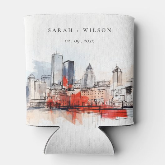 Boston Massachusetts City Scape Waterverf bruiloft Blikjeskoeler (Achterkant)