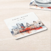 Boston Massachusetts City Scape Waterverf bruiloft Kartonnen Onderzetters (Schuin)
